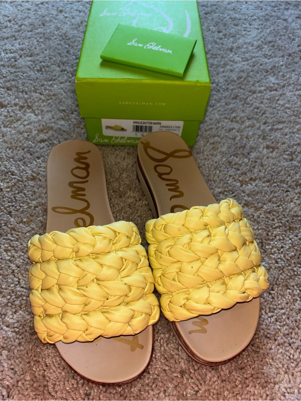 NIB Sam Edelman Ainslie Butter Yellow Braided Platform Wedge Slide Sandals Size